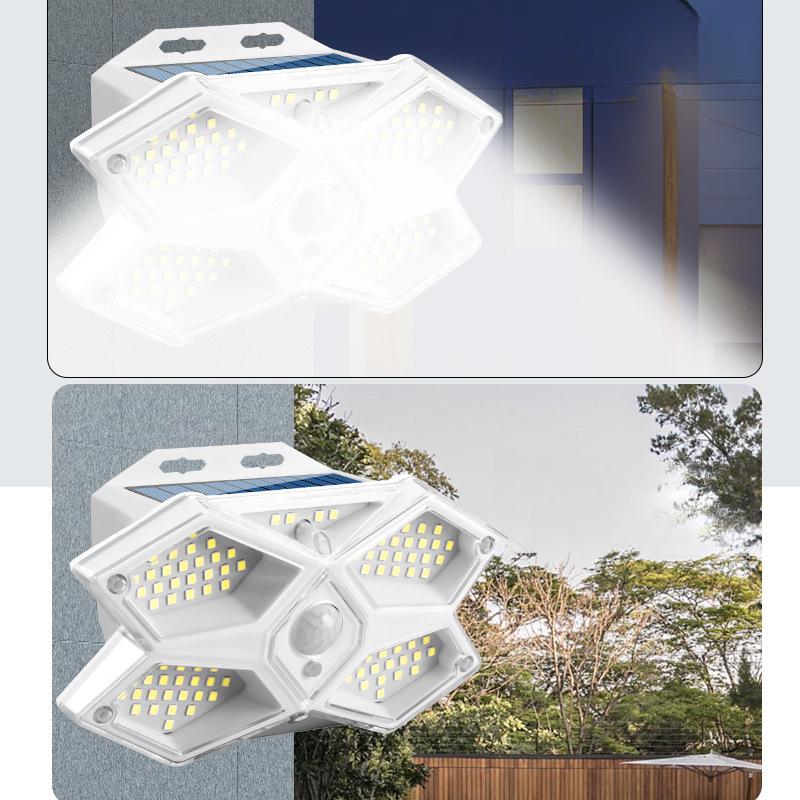 LED/COB Five Sided Solar Wall Lamp, Outdoor Human Body Induction Lamp, Household Courtyard Lamp, Road Fence Lighting Lamp