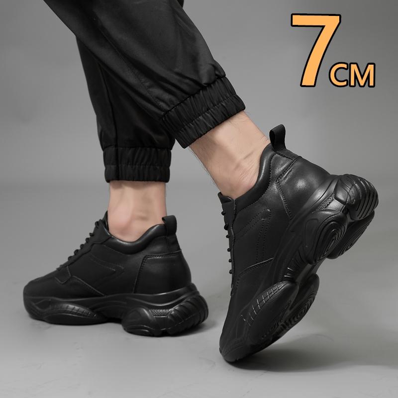Cowhide Man Sneakers Elevator Shoes Height Increase Shoes for Men Lift Sports White Sneakers Black Shoes Insole 7CM Tall Shoes