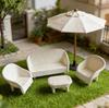 4 PCS Miniature White Wicker Tea Table & Chair Set Dollhouse Furniture Micro Landscape Props for Bedroom Fairy Garden Decor