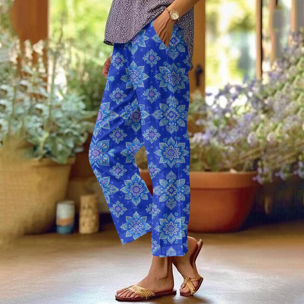 Women's Casual Fashion Printed Straight Leg Pants Pants With Pockets
