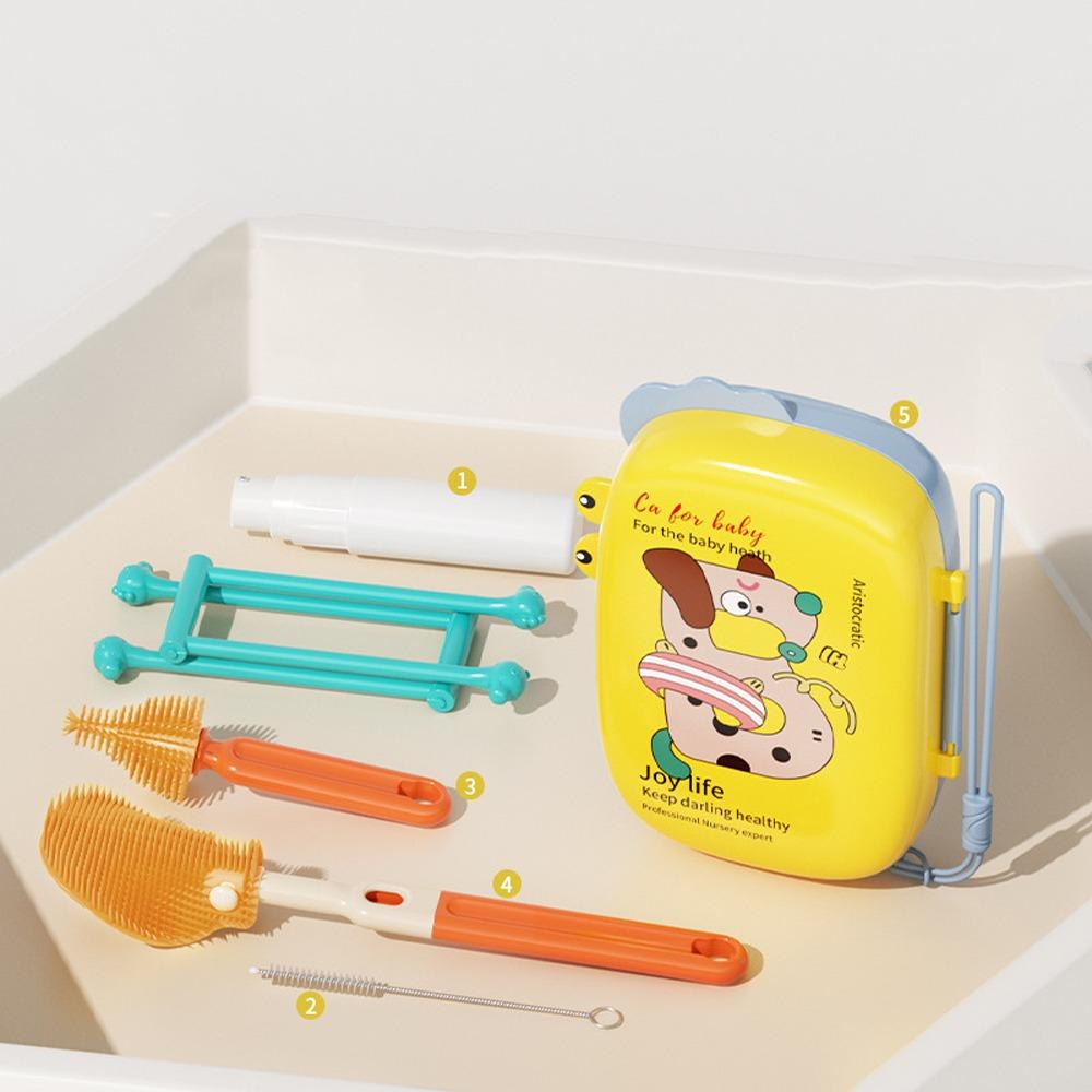 

Space Saving Bottle Cleaner Brush Built-in Drain Rack Cup Brush Kitchen Cleaning жёлтый