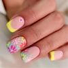Uñas Postizas Cuadradas con Flores, Uñas Postizas Adhesivas en 12 Tamaños, 24 Unidades Puntas de Uñas Francesas para Decoraciones de Uñas DIY