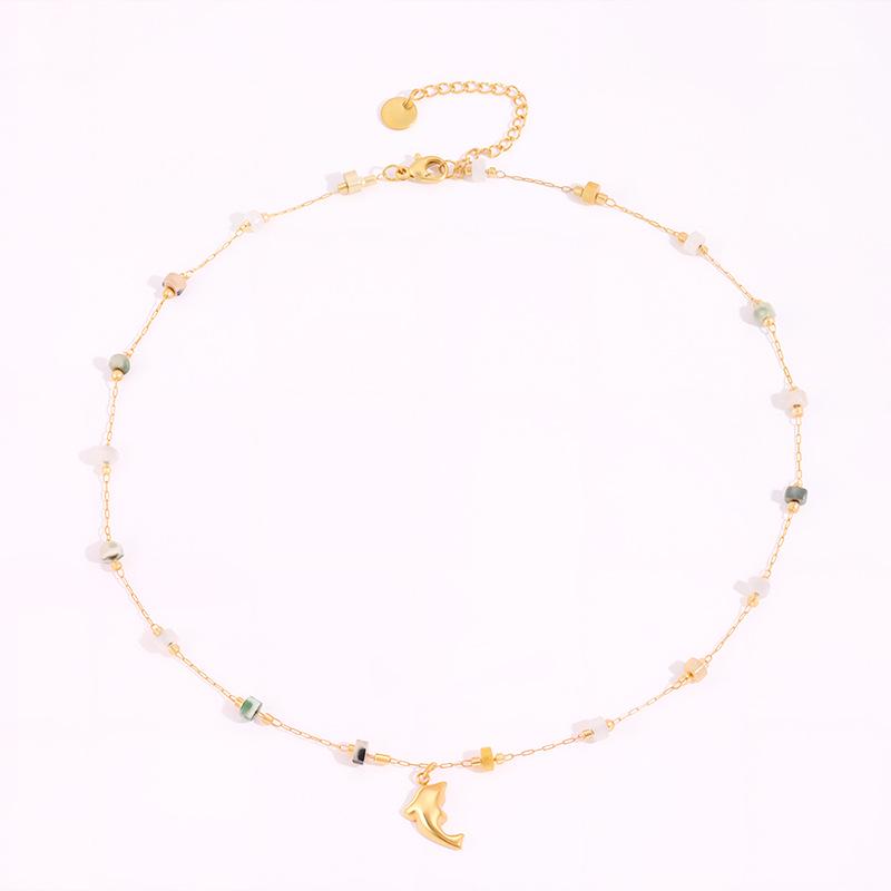 Goldener Delfin Titanstahl Halskette - Meeres Schlüsselbein Kette Edelstahl Schmuck für Damen