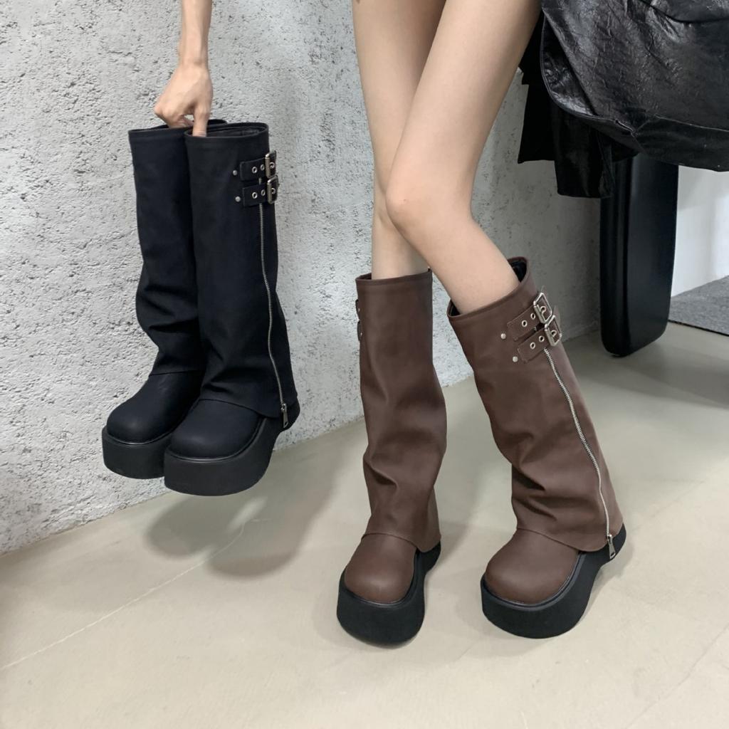 Spice Girl Fried Street Pant Pants Boots Women's Muffin Thick-soled Heightening Boots Small Man But Knee Knight Boots