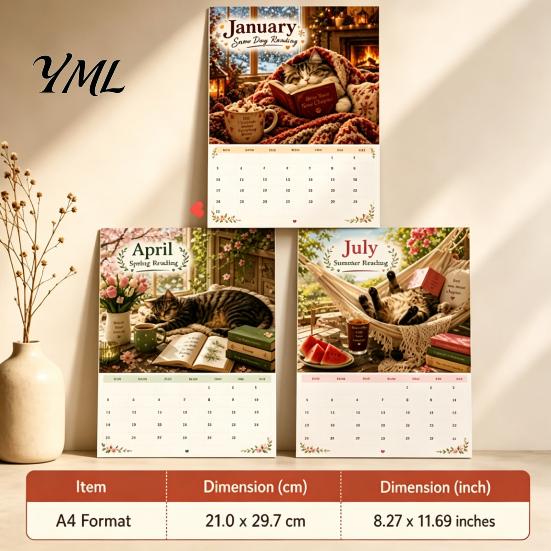 Desk Calendar Cats Chillin' with Book 2027 Calendar, 12 Month Monthly Planner, Thick Appointment Paper Daily Planning Wall for Home Office And School