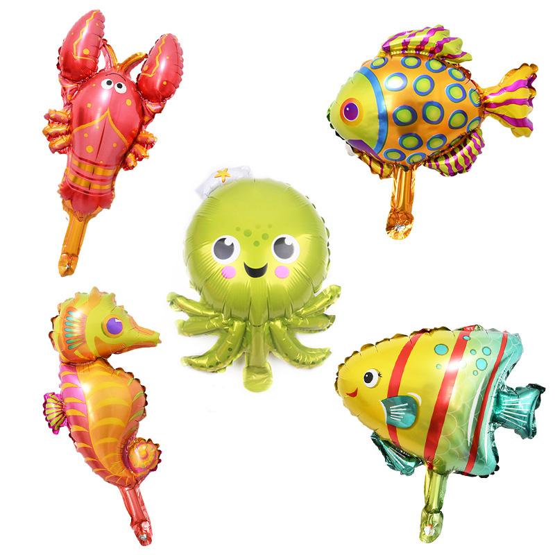 44pcs Under Sea Ocean World Animal Balloon Blue Number Foil Balloon Mermaid Theme Kids 1st Birthday Party Decoration Baby Shower