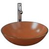 VidaXL Lavabo de bain avec robinet et drain à poussoir Verre trempé, 8.23kg, 42 x 14 cm (Diam. X H), Brun