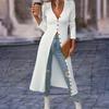 Women's Fashionable Casual Solid-color Long-sleeved Long Cardigan V-neck T-shirt Top