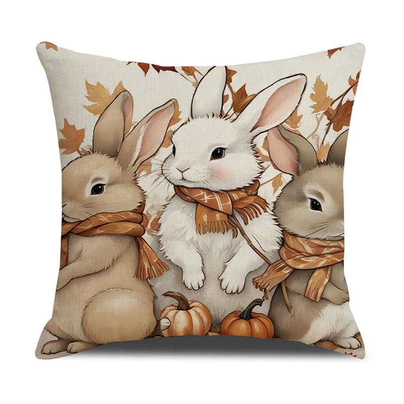 

Cartoon Cute Rabbit Printed Pillow Cover Autumn Harvest Thanksgiving Atmosphere Decorative Sofa Pillow 45 * 45Cm (pillowcase only)