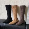 Fashion Fashion Flock Women Knee High Boots Heels Shoes With Height Increasing Ladies Long Modern Boots Female Slip On Shoes Lady