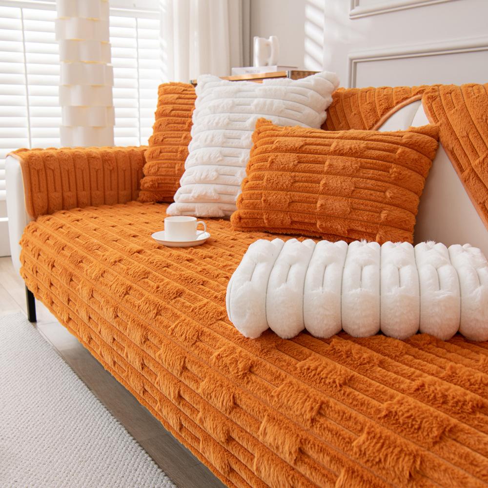 Cream Style Rabbit Plush Sofa Cushion Autumn and Winter New Thickened Cushion Winter Antislip High-End Sofa Cover Cloth