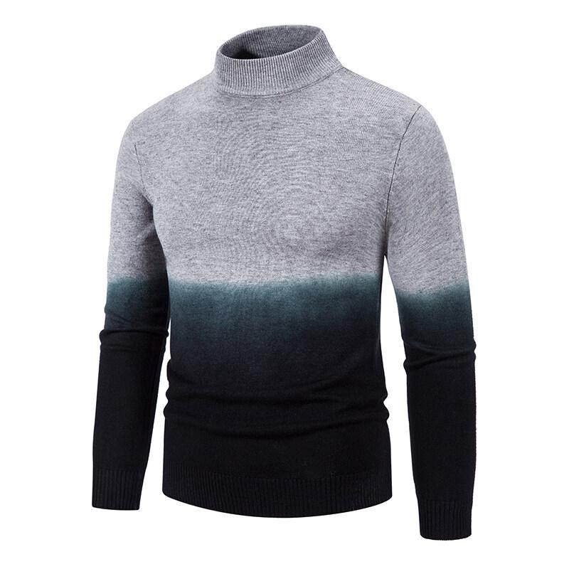 

Men s Trendy Casual Gradient Color Block Turtleneck Sweater - Warm Wool Knitwear for Autumn & Winter M сірий колір