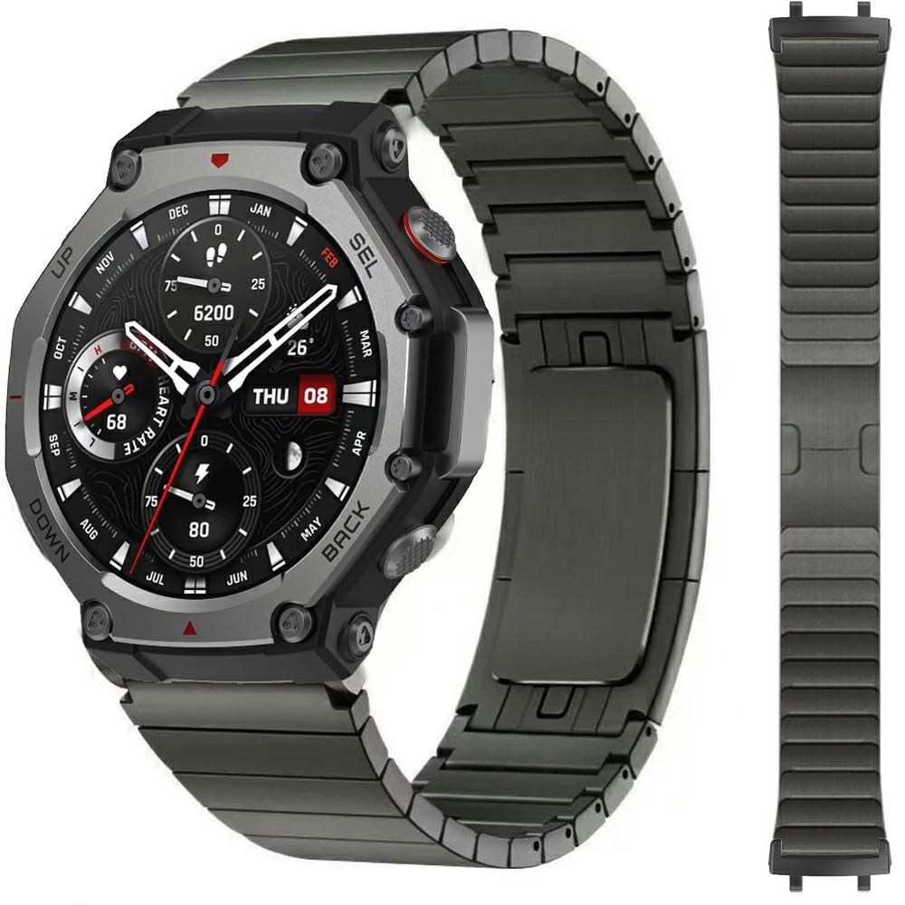 For Huami Amazfit T-Rex Pro A1918 Watch Band 1-Bead Stainless Steel Wrist Band