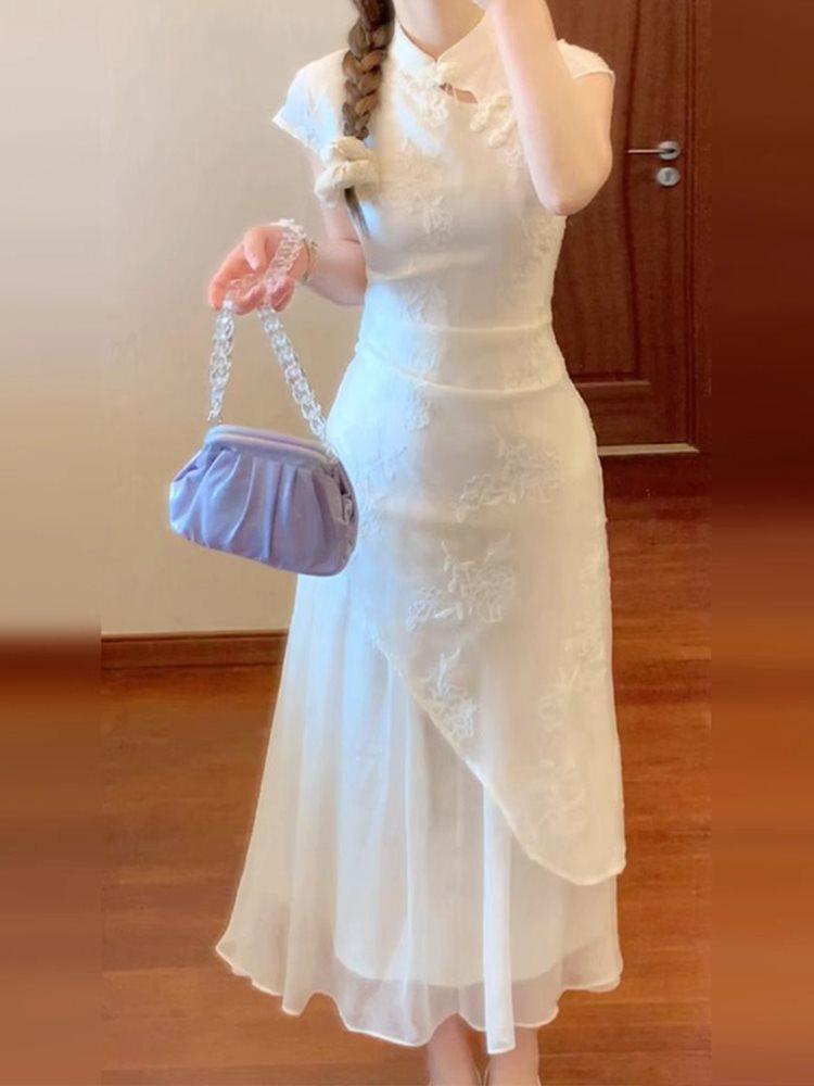 New Summer Chic Chinese Cheongsam Dress with Frog Buttons and Slant Placket