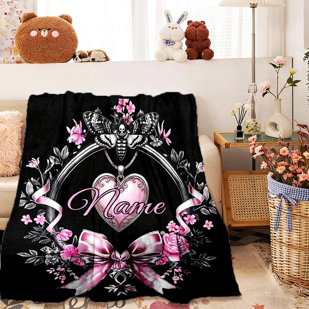 Floral Heart Butterfly Customize Your Name Home Blanketss Comfortable Soft Lightweight Allseason Multipurpose Blanket For Picnics Sofas Offices Beds