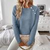 Women's Casual Fashion Long-Sleeved Solid Color Asymmetrical Button-Down Knit Sweater Top