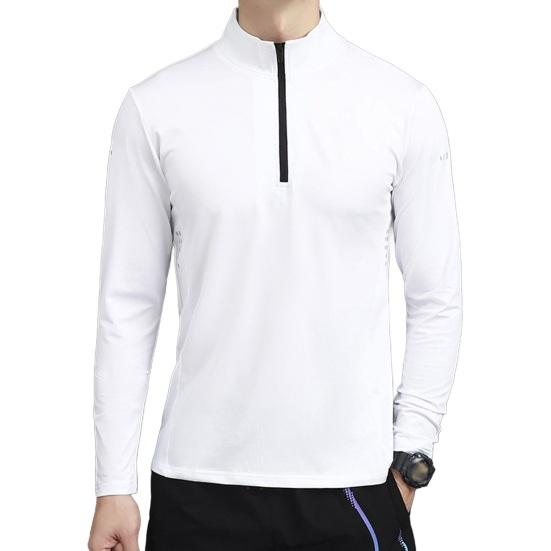 

Мужские спортивные рубашки с воротником-стойкой, полумолнией, однотонная толстовка, облегающий крой, длинная L белый