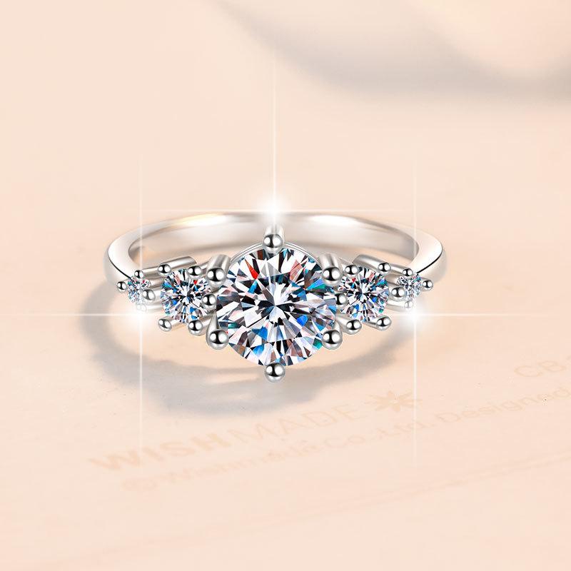 S925 Sterling Silver Jewelry 1 Carat Engagement Ring Moissanite Ring Female Wedding Ring Gift for Girlfriend Exquisite Jewelry Gifts