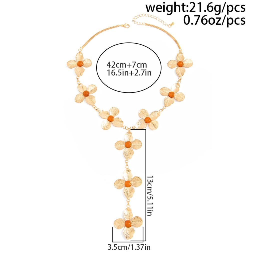 Resin Flower Pendant Choker Necklace for Women Vintage Adjustable Chain Jewelry Accessory
