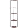 Scaffale Angolare a 5 Piani, Supporto Angolare Alto con Luce LED, Organizzatore Torre Scaffali a Muro con Telaio in Metallo e Ripiani in Legno, Stretto Espositore per Libri