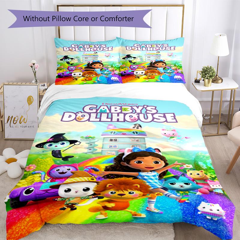3pcs Gabby’s Dollhouse Bedding Set Duvet Cover Closure Includes 1 Duvet Cover & 2 Pillowcases, Soft and Comfortable for All Seasons.