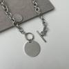 Letter Titanium Steel Necklace Tide Round Brand Pendant Collar Hip Hop Men's Collarbone Chain Pendant Necklace Pendant Accessories