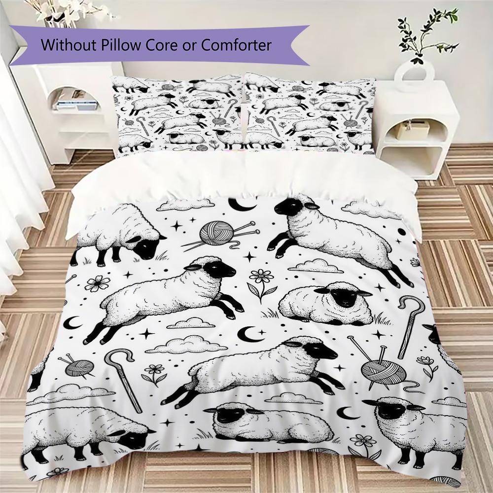 Vintage Sheep Pattern Bedding Uilt Set Uilt Cover Pillowcase Home Decoration Birthday Gift (1 * Duvet Cover + 2 * Pillowcase Without Core)
