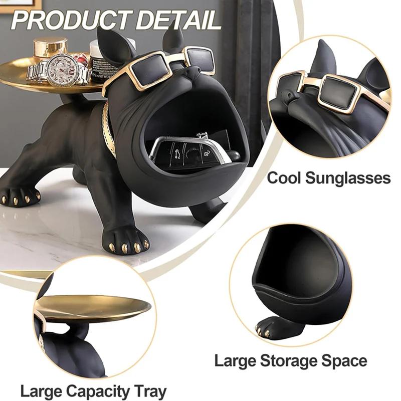 Large Resin Bulldog Storage Organizer Mobile Remote Control Car Candy Office Supplies Wallet Storage Rack Key Holder Desk Decor