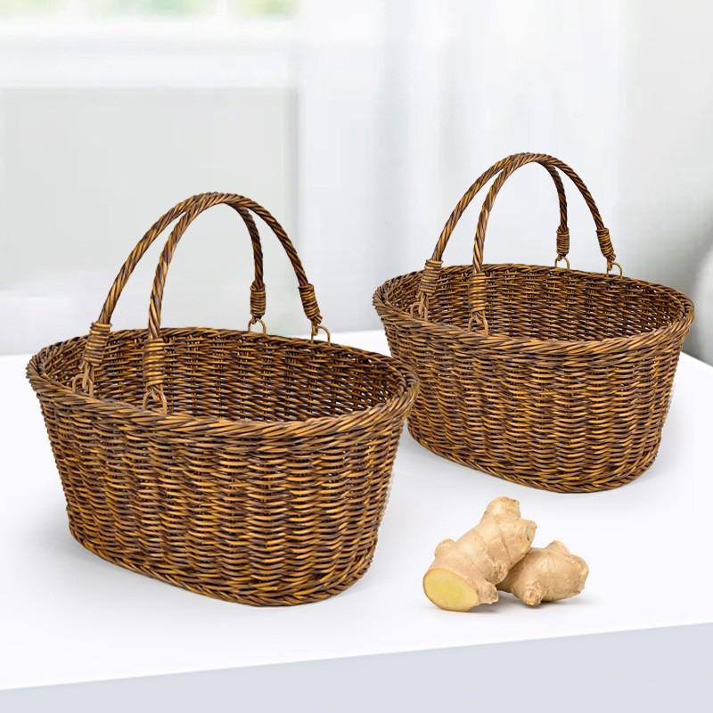 Portable Woven PP Basket Groceries Fruits Picnics Home Storage Large Small Dark