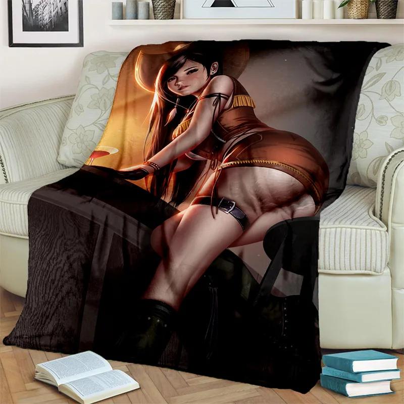 3D Tifa Aerith Sexy Lace Girl Game Cartoon Blanket,Soft Throw Blanket for Home Bedroom Bed Sofa Picnic Office Cover Blanket Kids