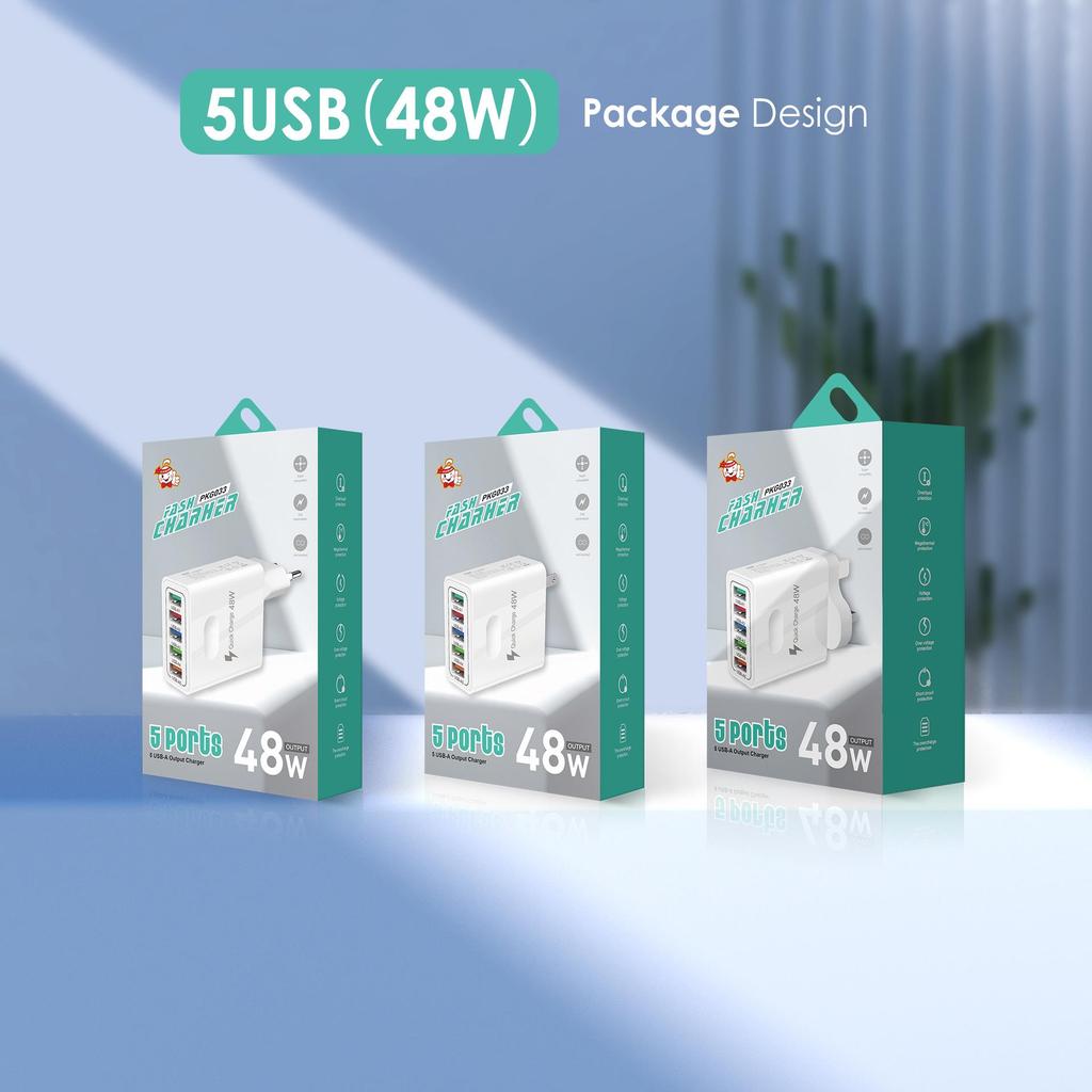 48W Multi-Port USB Mobile Charger with QC3.0 - EU/US/UK Fast Charging Adapter