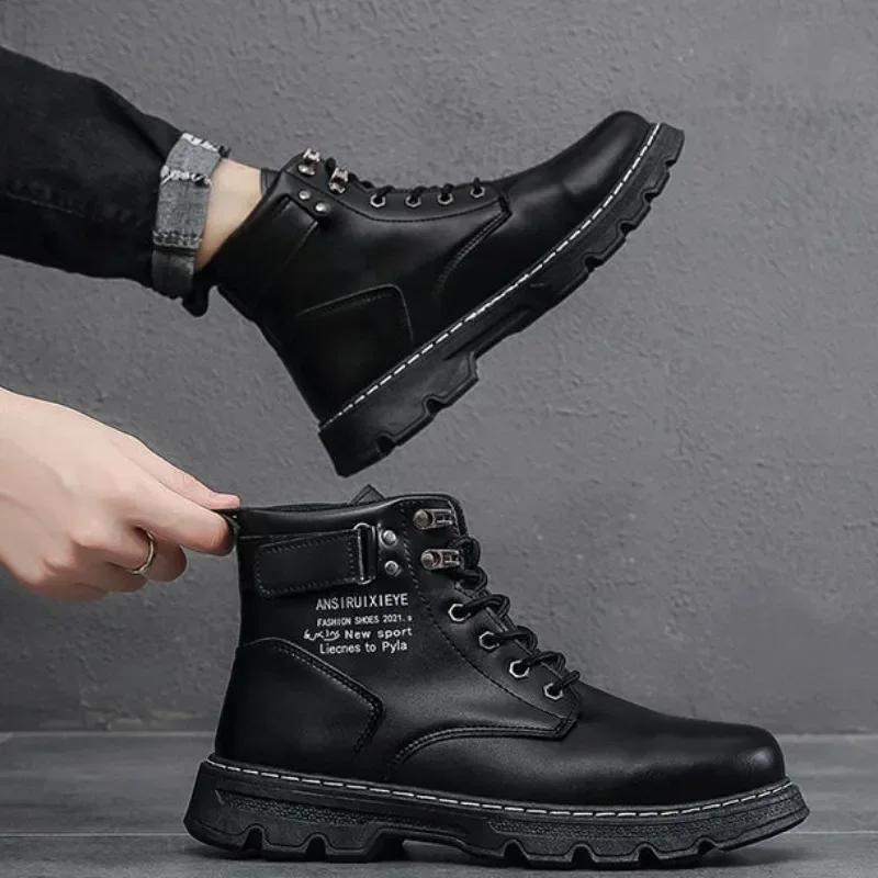 Men's Boots Autumn/winter 2025 Men's Boots Korean Version High Top Casual Lace Up Round Toe Comfort Artificial Leather Shoes