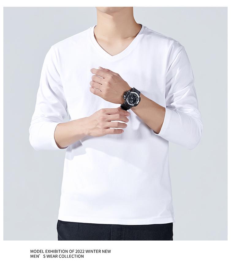 Pánská nadměrná bavlněná košile s výstřihem do V, dlouhým rukávem, jednobarevná, tenká, volného střihu