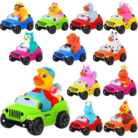 24 шт. Уточки Jeep, Резиновые уточки, 3,5 дюйма, Уточки для «ducking», Джипы, Подходящие для 2-дюймовых уточек, Ассорти из 12 резиновых уточек с 12 джипами, Купание малыша Jeep Ducks 1