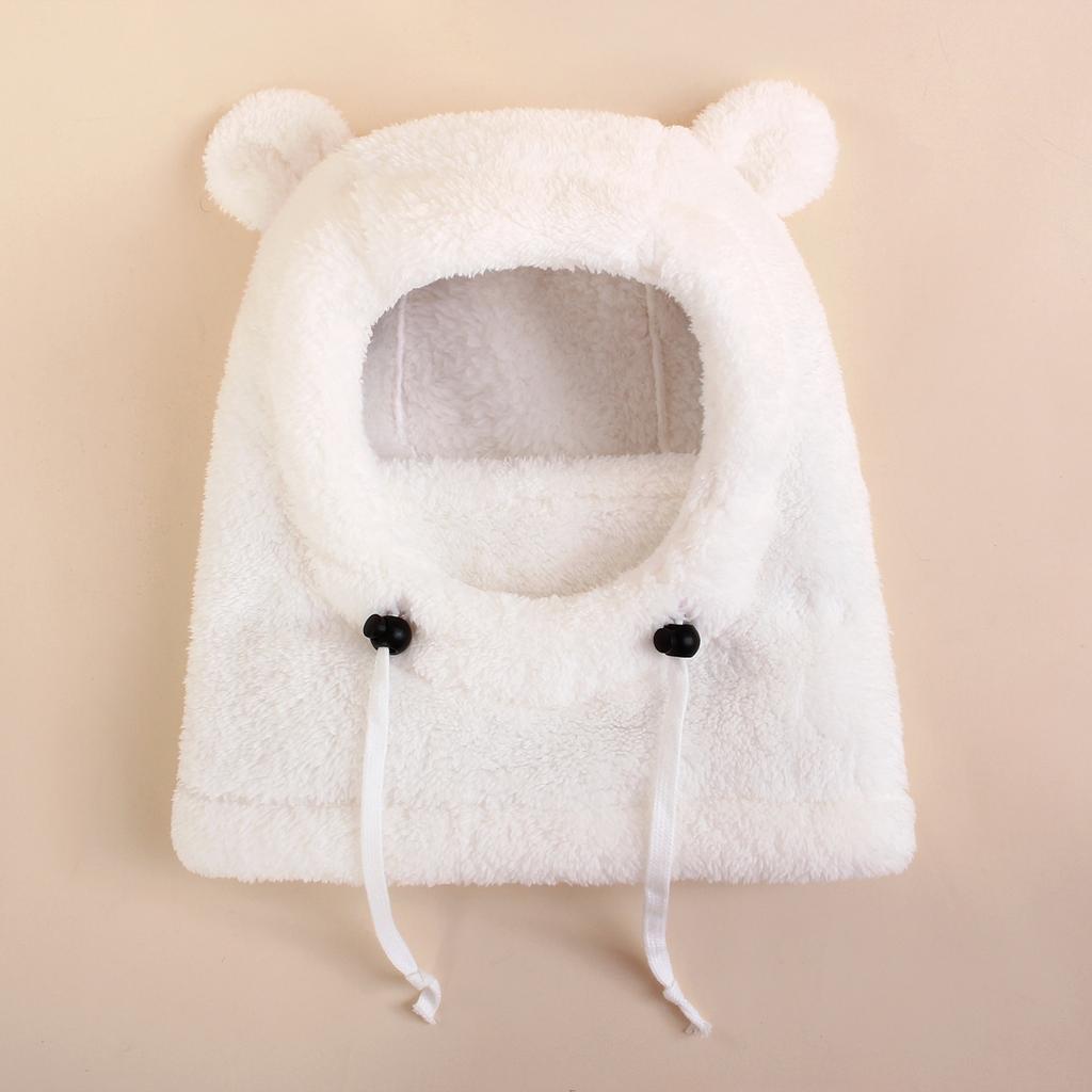 Kids Thermal Hat with Face Cover Animal Ear Flap Winter Warm Balaclava Style Integrated Neck Warmer Windproof Cold Weather Hood for Children