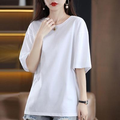 2024 Trendy White Women's Pure Cotton Short Sleeve Loose T-shirt