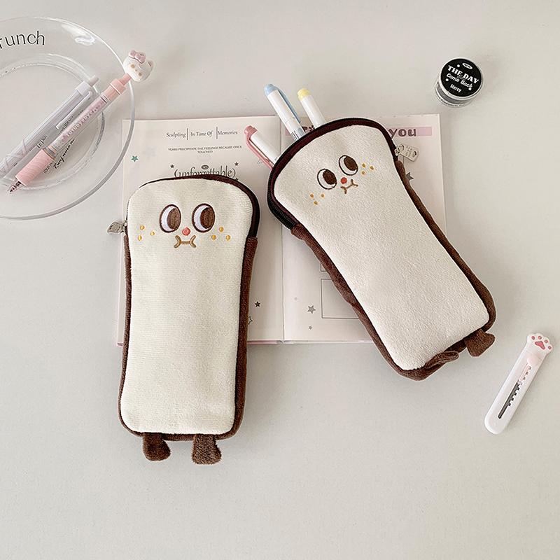 Ins Cartoon Plush Flat Storage Bag Soft Toast Desktop Storage Bag Student Portable Stationery Bag Pen Bag