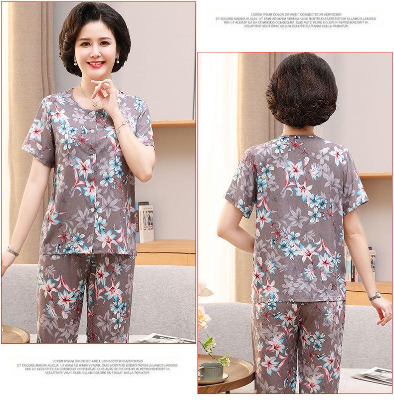 Women's Cotton Silk Short-Sleeve Pajama Set for Middle-Aged and Elderly