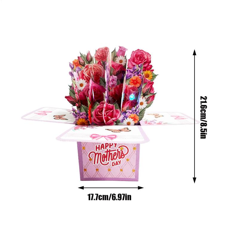 Flower Bouquet Birthday Cards 3D Greeting Pop Up Mothers Day Flower Cards Thank You Paper With Lights And Music Blank Note Card