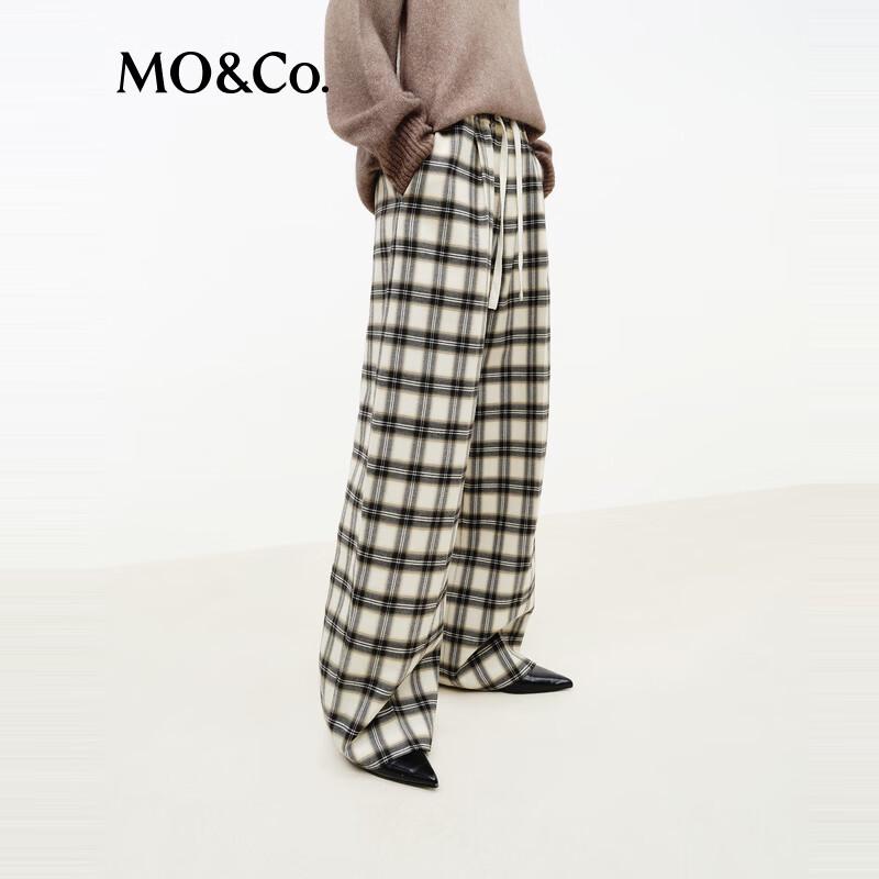 MO&Co. Plaid High-Waist Straight-Leg Trousers