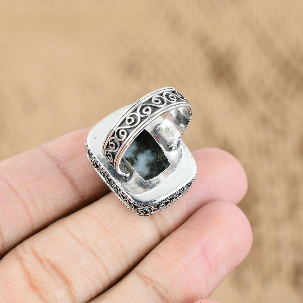 925 Sterling Silver Larimar Stone Wife Promise Vintage Statement Ring Size 8.25