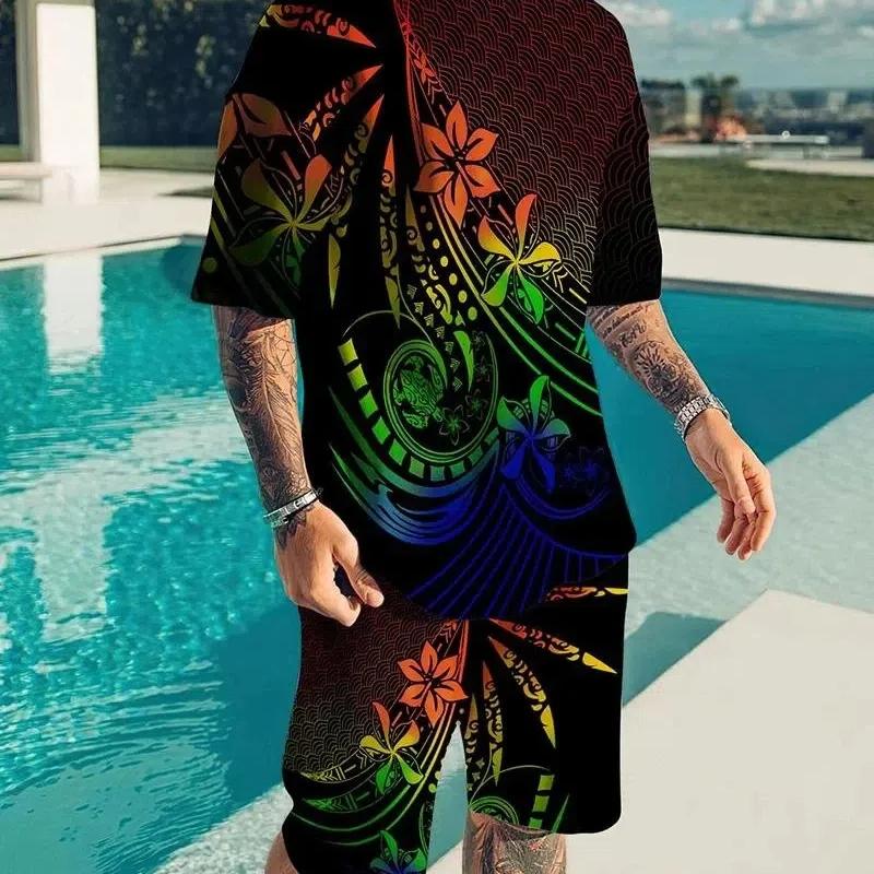 

Мужской комплект с винтажным принтом, костюм Harajuku 3D, роскошный мужской комплект из 2 предметов, свободная толстовка с круглым вырезом, футболка, пляжные шорты, наряды, мужская одежда 4XL