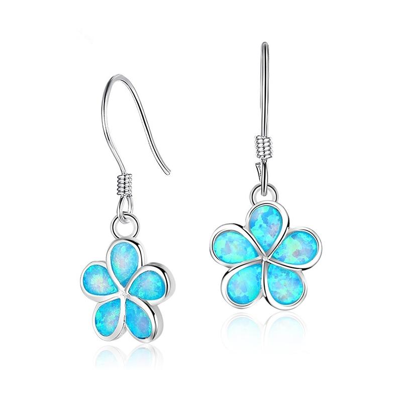

Fashion Women Flower Dangle Earrings Blue Imitation Fire Opal Earrings For Women Accessories Bohemian Statement Jewelry Gift