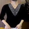 Jeseň Zima Zateplená košeľa na zateplenie Ženy Dlhý rukáv Tričko s výstrihom do V Horúce diamantové Tričko Ležérna móda Top XL-6XL