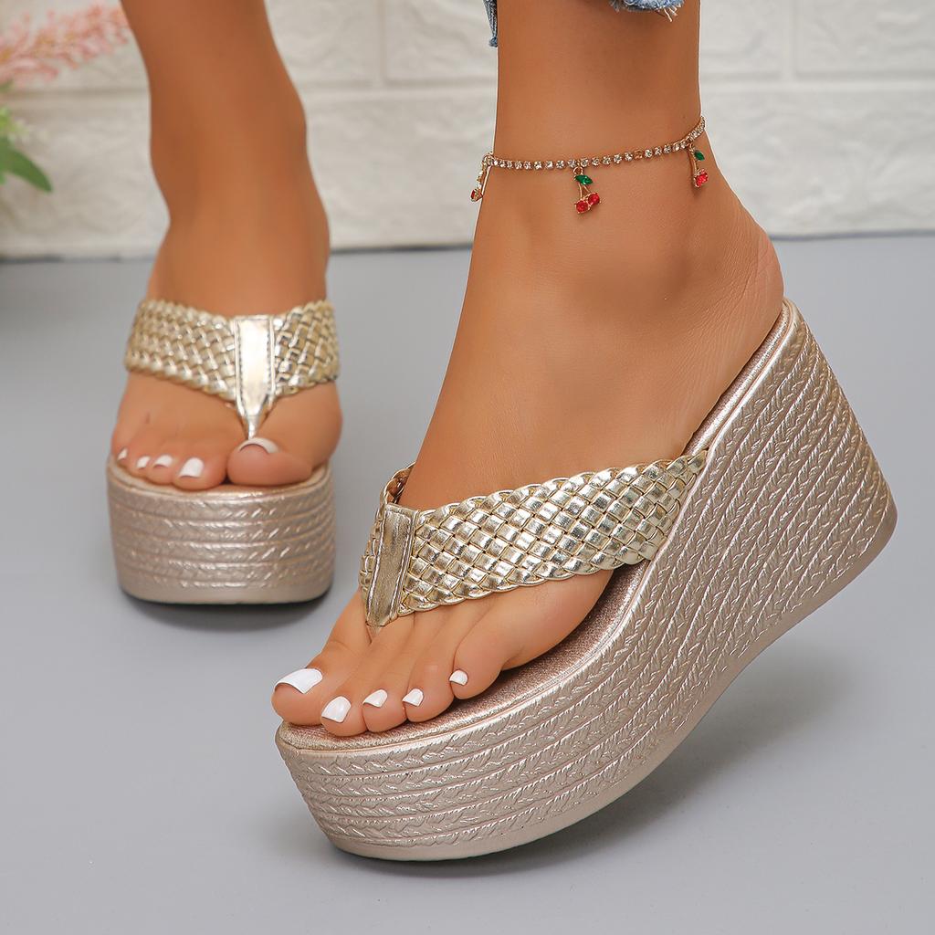 Women Sandals 2025 Summer New Trend Outdoor Beach Sandals Comfortable Gold Wedges Shoes for Women Design Casual Sandals BigSize