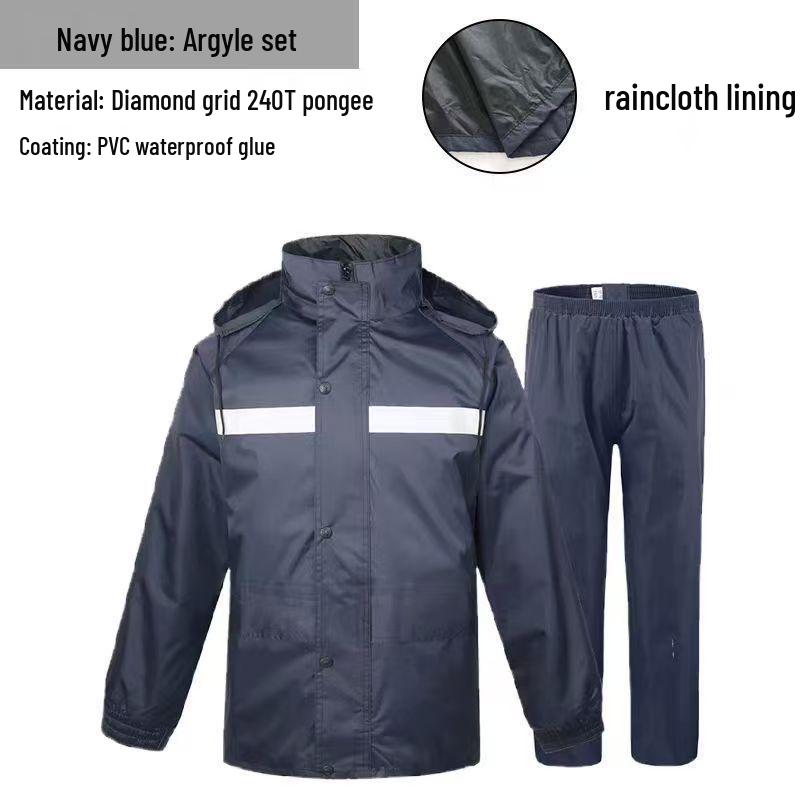 Marineblauer reflektierender Regenmantel und Hose für Herren - Wasserdicht, verdickt, zweiteilig, ideal für Sicherheits- und Sanitätsarbeiter