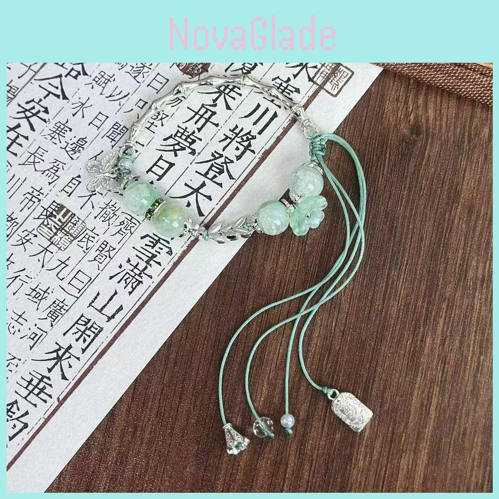 Elegant New Chinese Green Beaded Butterfly Bracelet High Aesthetic Cold Style Jewelry