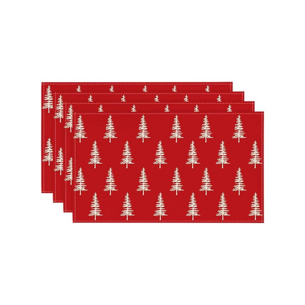 4PCS Linen-like Christmas Tree Placemats Anti-slip Tableware Insulated Mats New Year