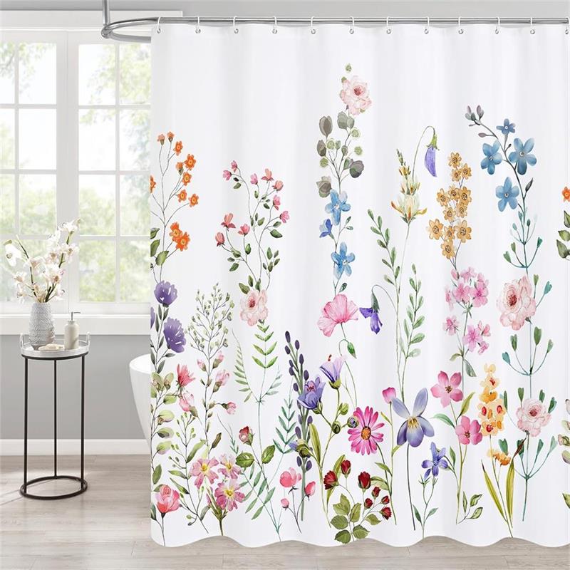 Blumen Duschvorhänge Aquarell Blumen Eukalyptusblätter Schmetterling Libelle Pflanze Polyester Stoff Badezimmer Vorhang Dekor