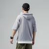 Summer Hooded T-Shirts Men Solid Short Sleeve Loose Streetwear Tees Male Vintage Casual Sports Tshirt Hooded Neck Tops Plus Size